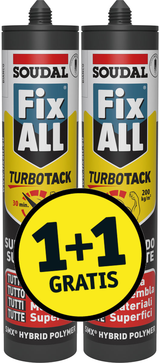 Soudal ADESIVO DI MONTAGGIO ''FIXALL TURBOTACK 1+1 OMAGGIO '' ml. 290 -Bianco 6.00 pz