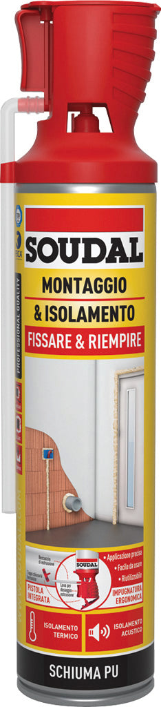 Soudal SCHIUMA POLIURETANICA ''MONTAGGIO & ISOLAMENTO GENIUS GUN'' ml. 750 12.00 pz