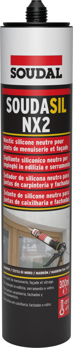 Soudal SILICONE NEUTRO PER EDILIZIA ''SOUDASIL NX2'' ml. 300 - Testa di Moro Ral 8017 12.00 pz