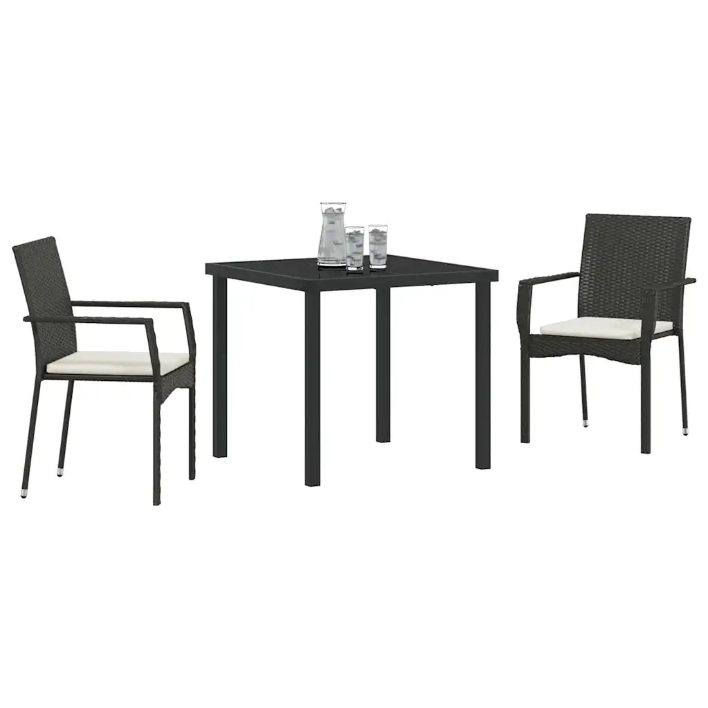 Set da Pranzo per Giardino con cuscino 3 pcs Nero polyrattan 3380078