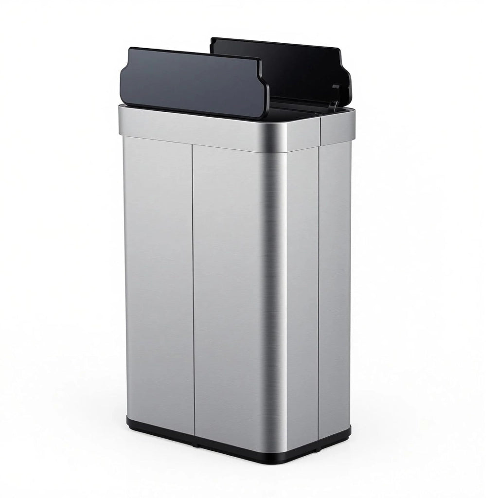 Bidone Spazzatura 60L con Coperchio, Bidone Automatico senza Contatto con Risposta Rapida e Pannello di Controllo, Cestino in Acciaio Inox con Sensore di Movimento per Bagno e Cucina (Nero)