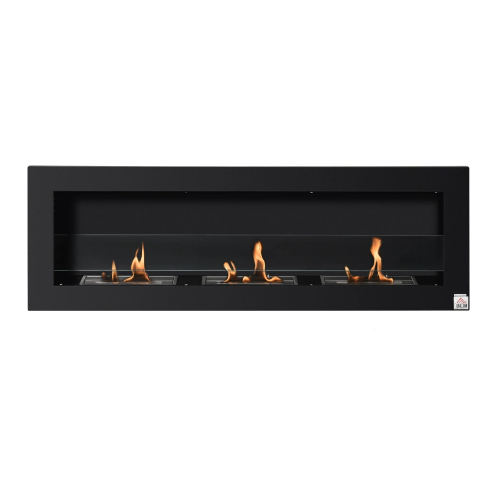 Camino a bioetanolo murale ¨C zephmum ¨C 120x15x40 cm, acciaio inox nero