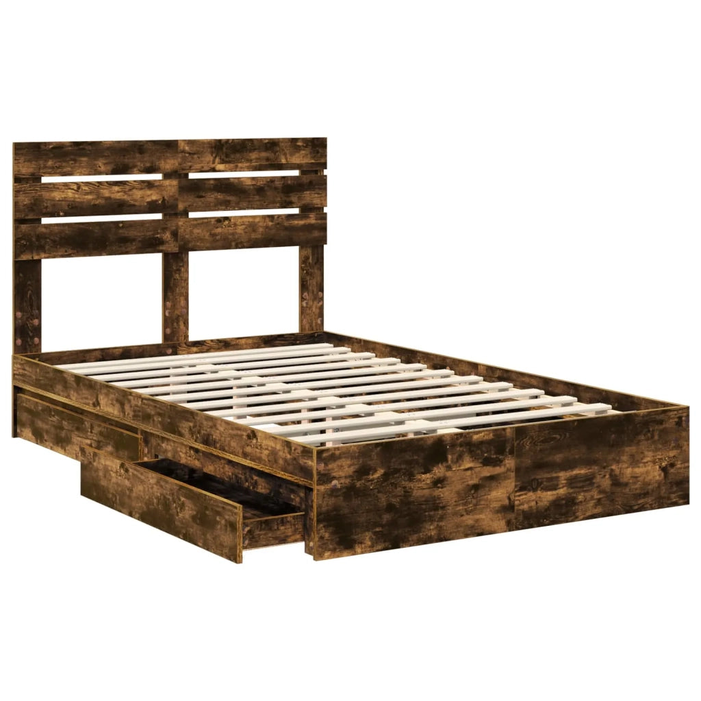 Letto con Contenitore con testiera Rovere fumé 135 x 190 cm