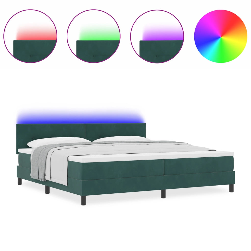 Letto a box con materasso e LED verde scuro 200x200 cm in velluto