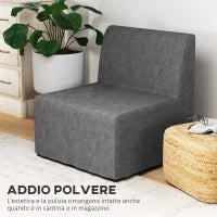 Poltrona Letto con Cuscino e Copertura Protettiva, in Tessuto Effetto Lino e Metallo, 66x70x74 cm, Grigio