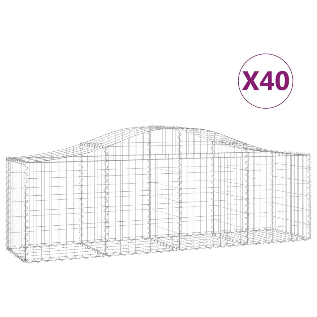 Cestini gabbioni recinzione a gabbia muro di contenimento ad arco 40 pezzi 200 x 50 x 60/80 cm ferro zincato argento 02_0040863