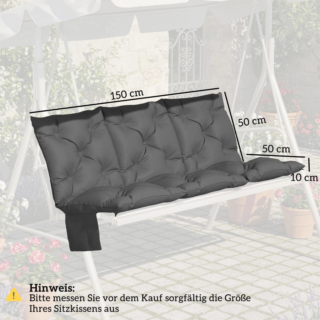 Cuscino per panca 3 posti con schienale e tasche laterali ¨C zephmum ¨C grigio scuro 150x100x10 cm