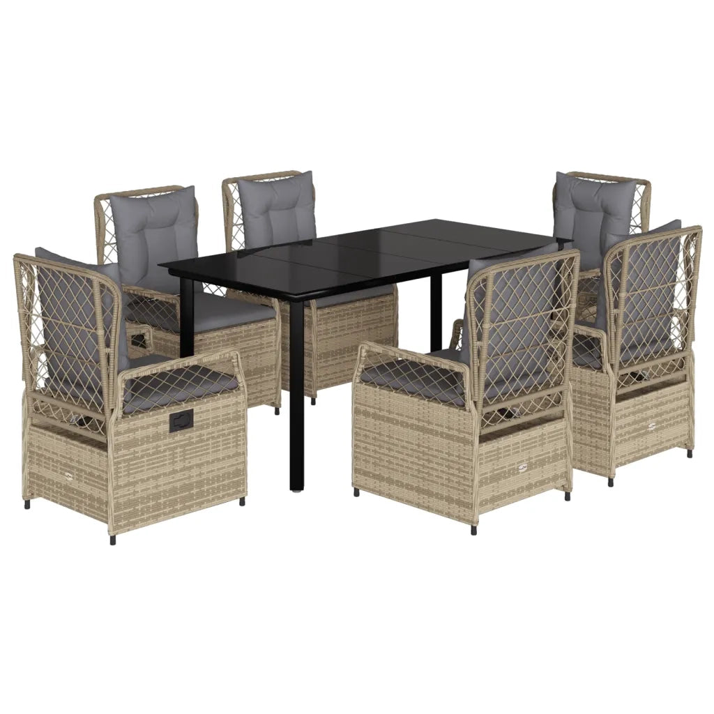 Set da Pranzo da Giardino 7 pz con Cuscini Beige in Polyrattan 3263010