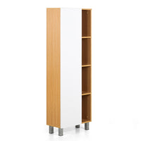 Mobile a Colonna per  Bagno 50x140x24 cm 1 Anta 4 Ripiani in Melaminico Rovere Chiaro e Bianco Opaco