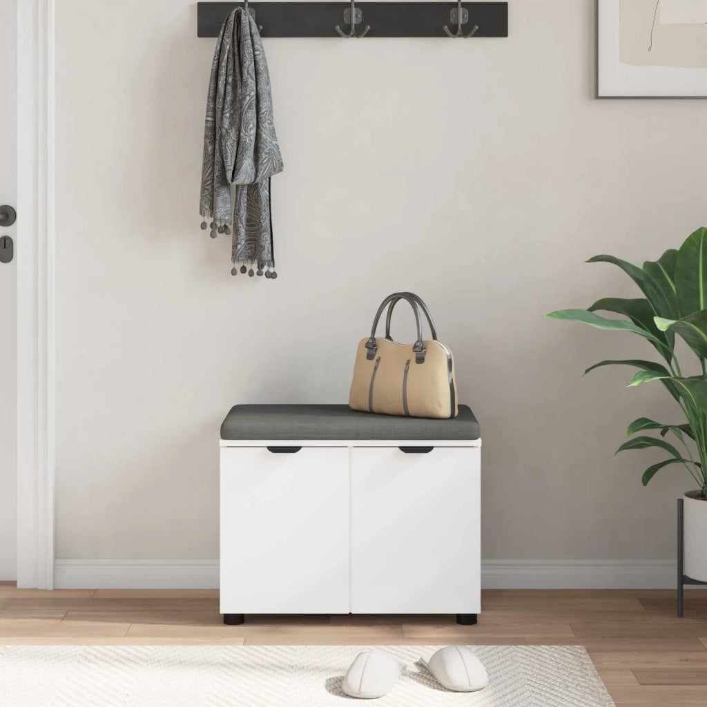 Panca per ingresso con cuscino con porta Bianco 60 x 38 x 46 cm 891472