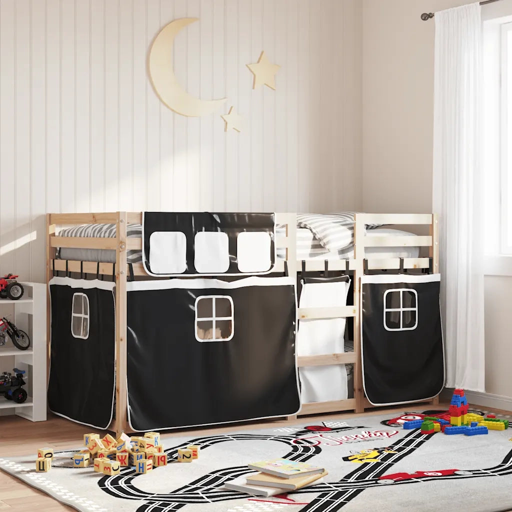 Letto a Castello senza Materasso-Struttura Letto a Castello Bianco e Nero 90x200cm in Pino 112902