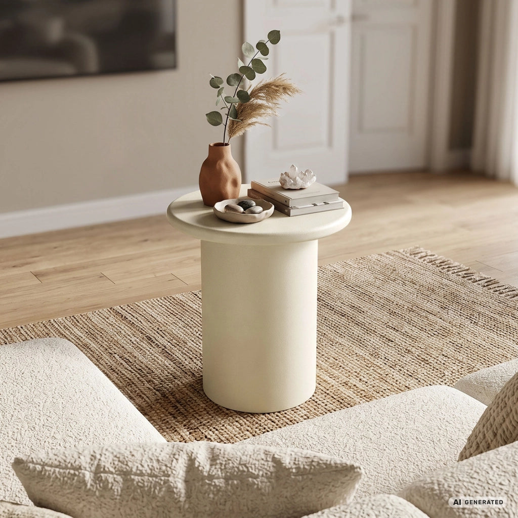 Tavolino da salotto rotondo MONO 30 cm crema con base cilindrica