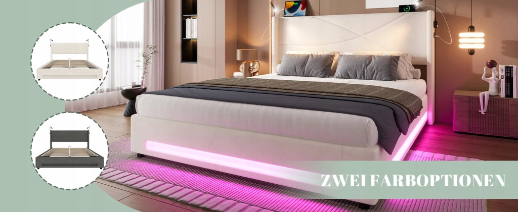 Letto imbottito moderno con LED - Xylo - 140x200 - Idraulico