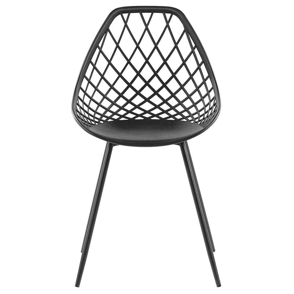Set di 2 Sedie da Pranzo Seduta Sintetica Nera Gambe in Metallo Nero Schienale Net Design Moderno Scandinavo