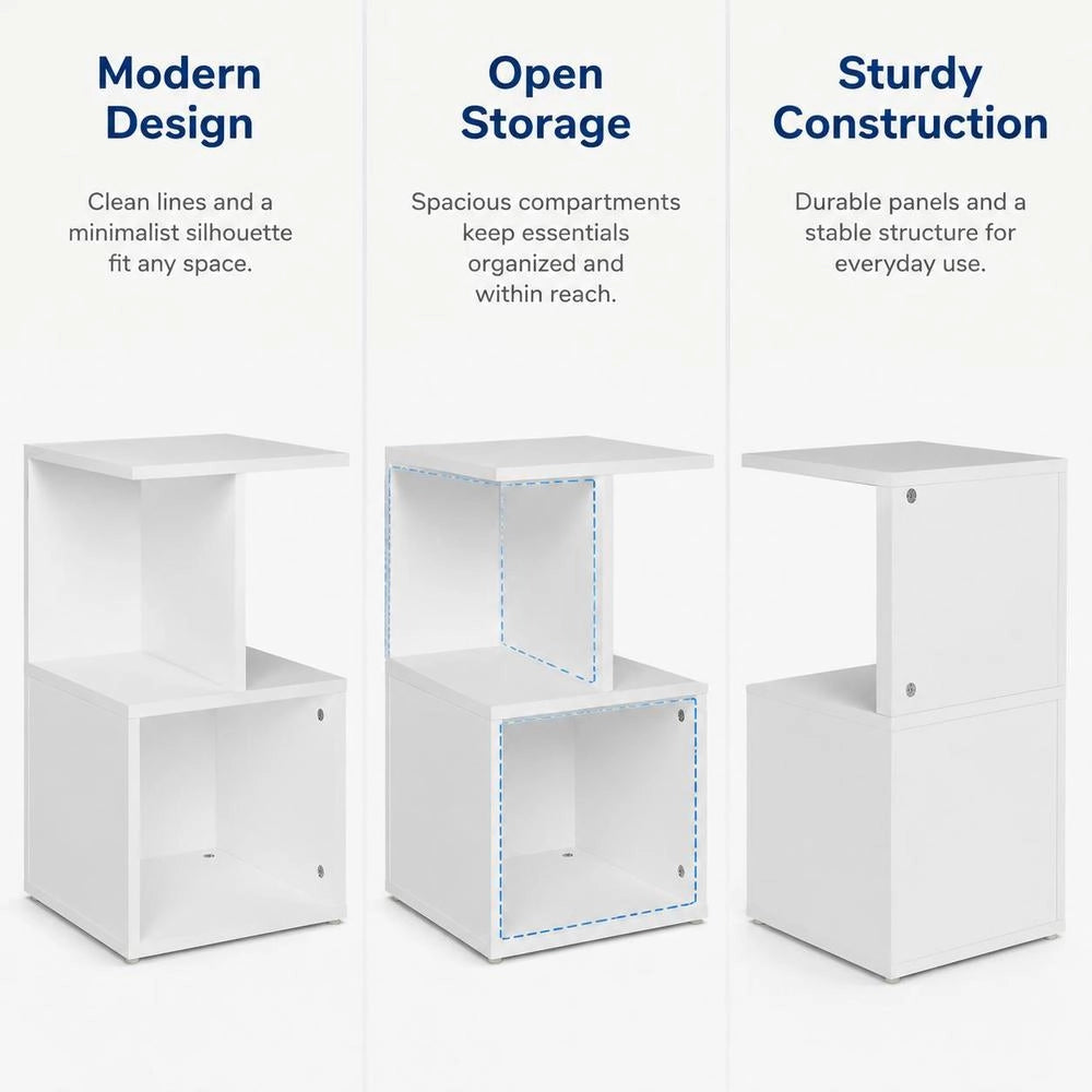 White Bedside Table 35x35x55 Cm, Made Of Engineered Wood