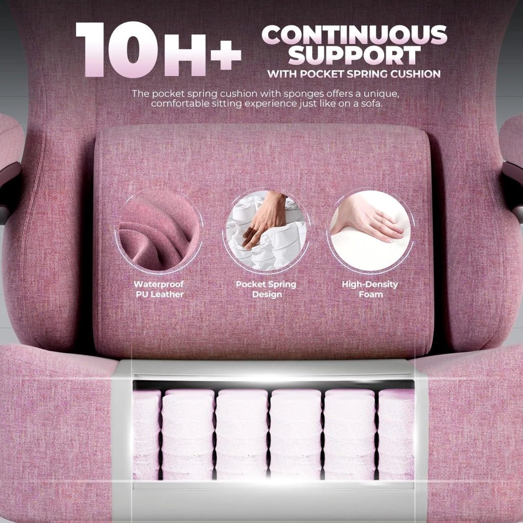Sedia da gioco, traspirante, sedia da ufficio, ergonomica, in tessuto di alta qualità, ergonomica, schienale regolabile a 160°, poggiapiedi estraibile, carico 180 kg,rosa