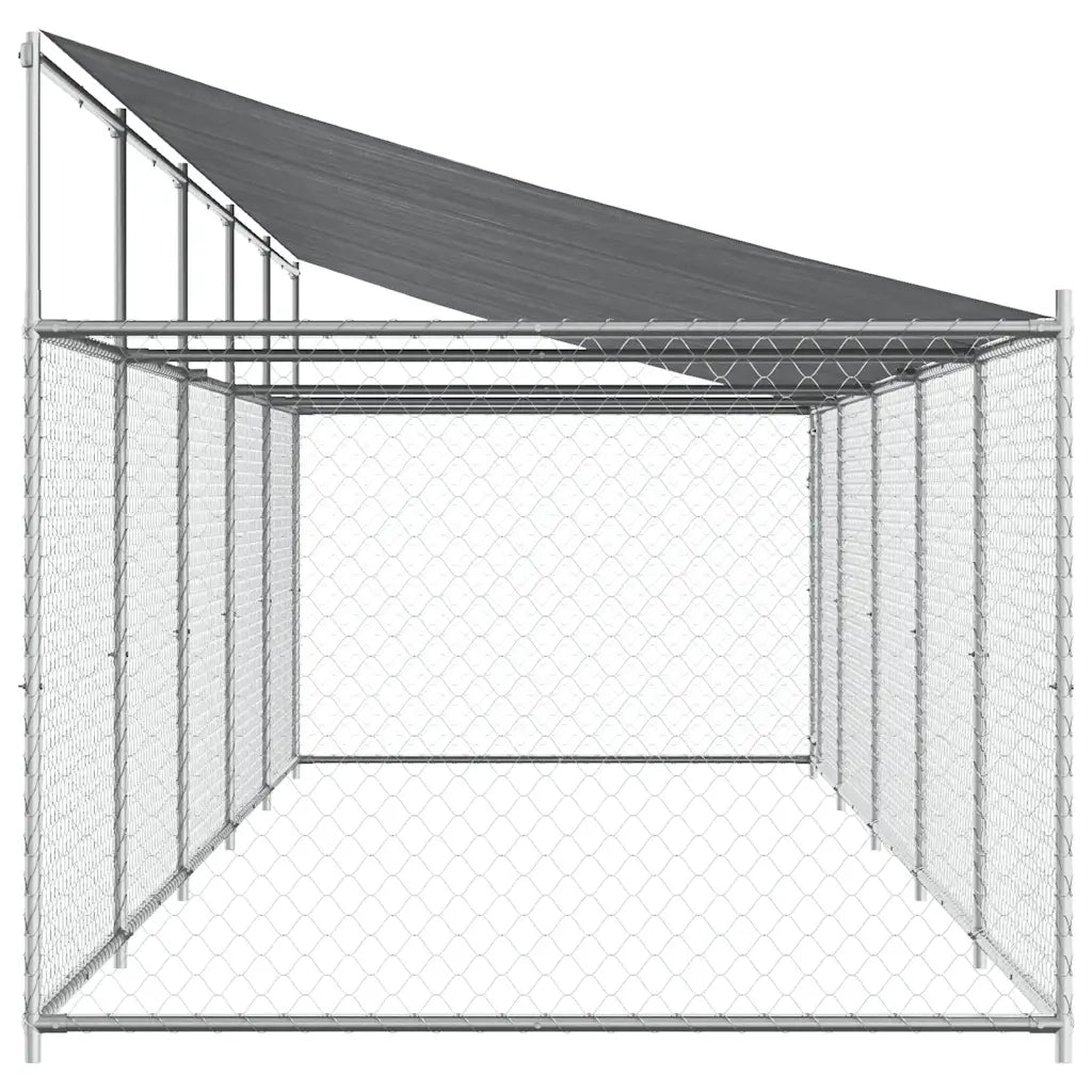 Gabbia Cani con Tetto e Porta Grigia 10x2x2 m Acciaio Zincato