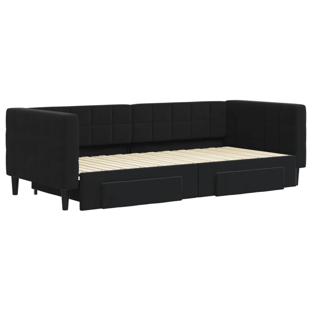 Divano Letto Estraibile con Cassetti-Sofa Letto-Daybed Nero 90x200 cm in Velluto 559131