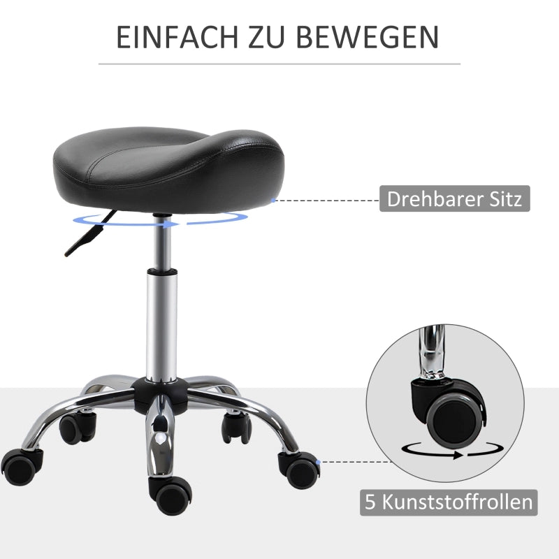 Sgabello regolabile in altezza in finta pelle con seduta ergonomica girevole e ruote nero per saloni e tattoo