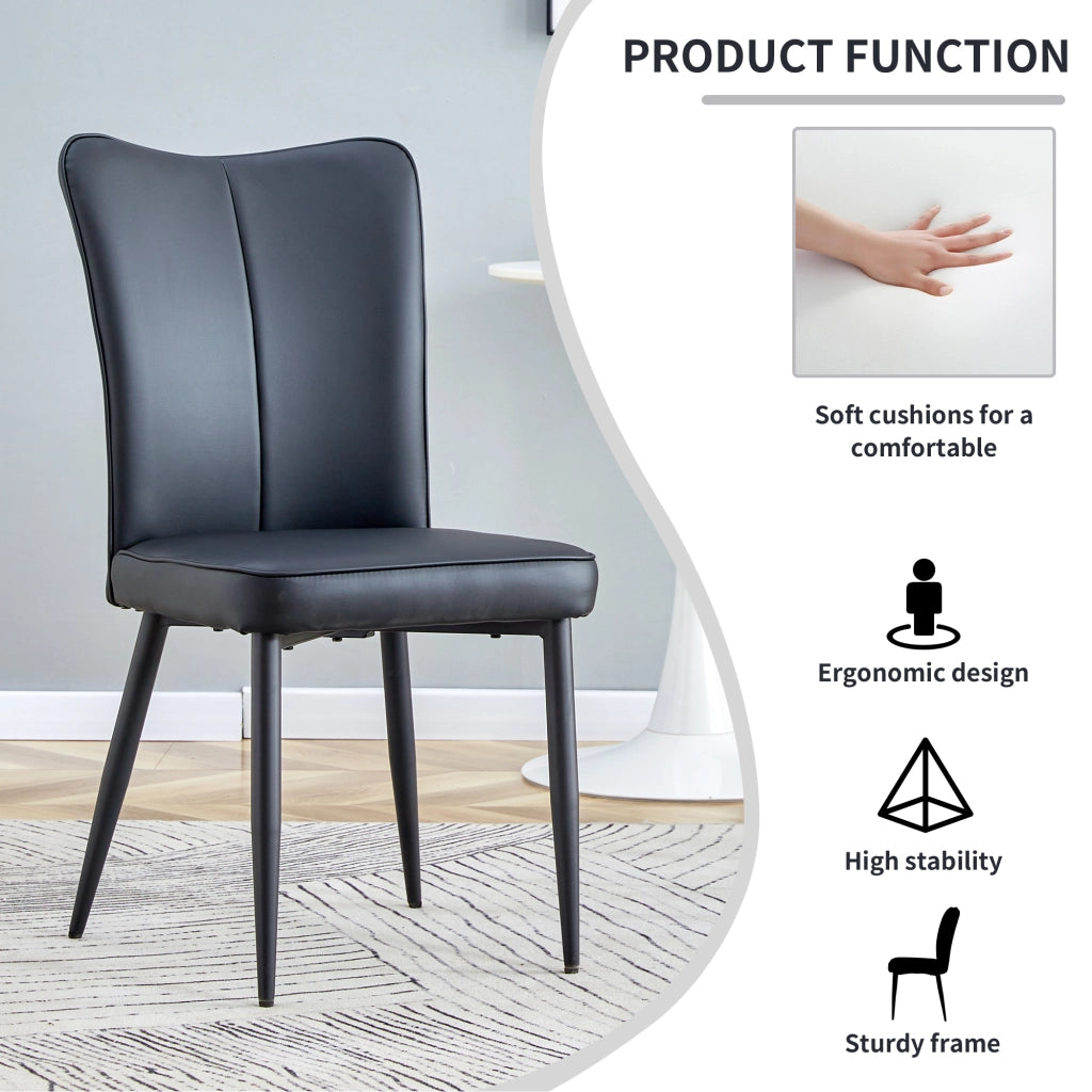 Sedia da Pranzo ¨C MINIMAL ¨C Nero, Seduta in PU, Gambe in Metallo, Set 2 Pezzi