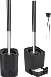Set di 2 Spazzole per WC in Silicone, Spazzola per WC con Supporto per Bagno, Installazione a Parete e da Appoggiare, Nero