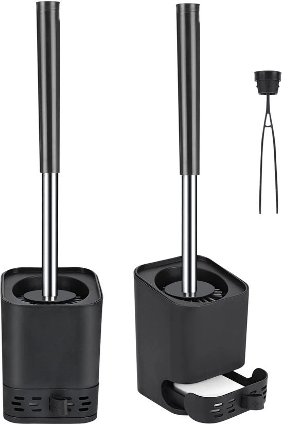 Set di 2 Spazzole per WC in Silicone, Spazzola per WC con Supporto per Bagno, Installazione a Parete e da Appoggiare, Nero