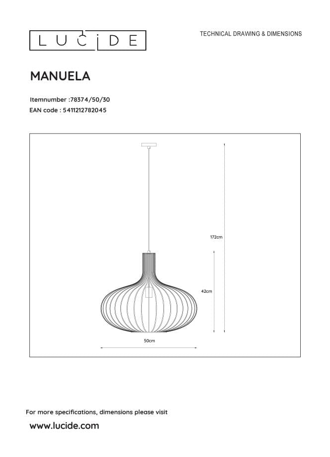 Lampada a sospensione Lucide Manuela metallo nero E27 Ø50