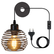 Lampada a Sospensione ZMH design vintage nero E27 diametro 15cm molla metallo con presa e interruttore per soggiorno