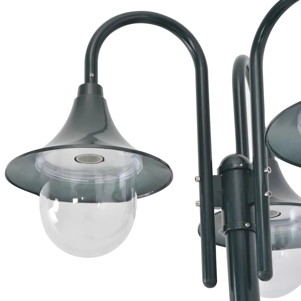 Lampione da Giardino E27 220 cm Alluminio 3 Lampade Verde Scuro 44216