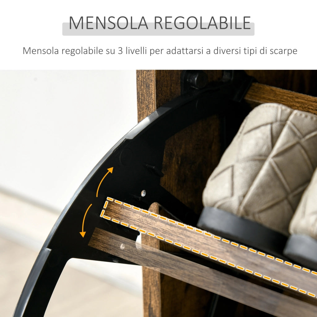 Easycomfort Mobile Scarpiera Salvaspazio a 3 Ante con Mensole Regolabili per 12-18 Scarpe, in Legno, 62.5x26x117.5cm, Marrone Rustico