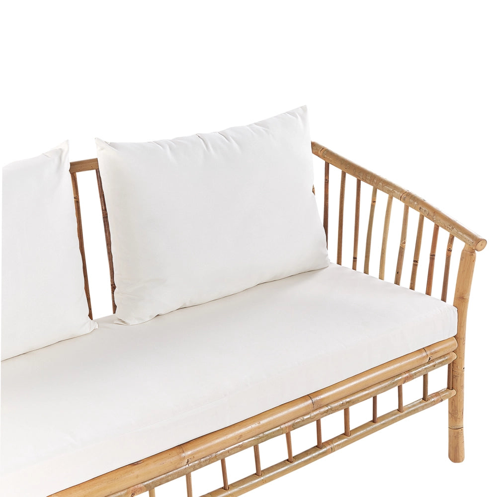Set di divani da giardino in legno di bambù con cuscini bianchi 4 posti salotto moderno set di conversazione salottino per esterni