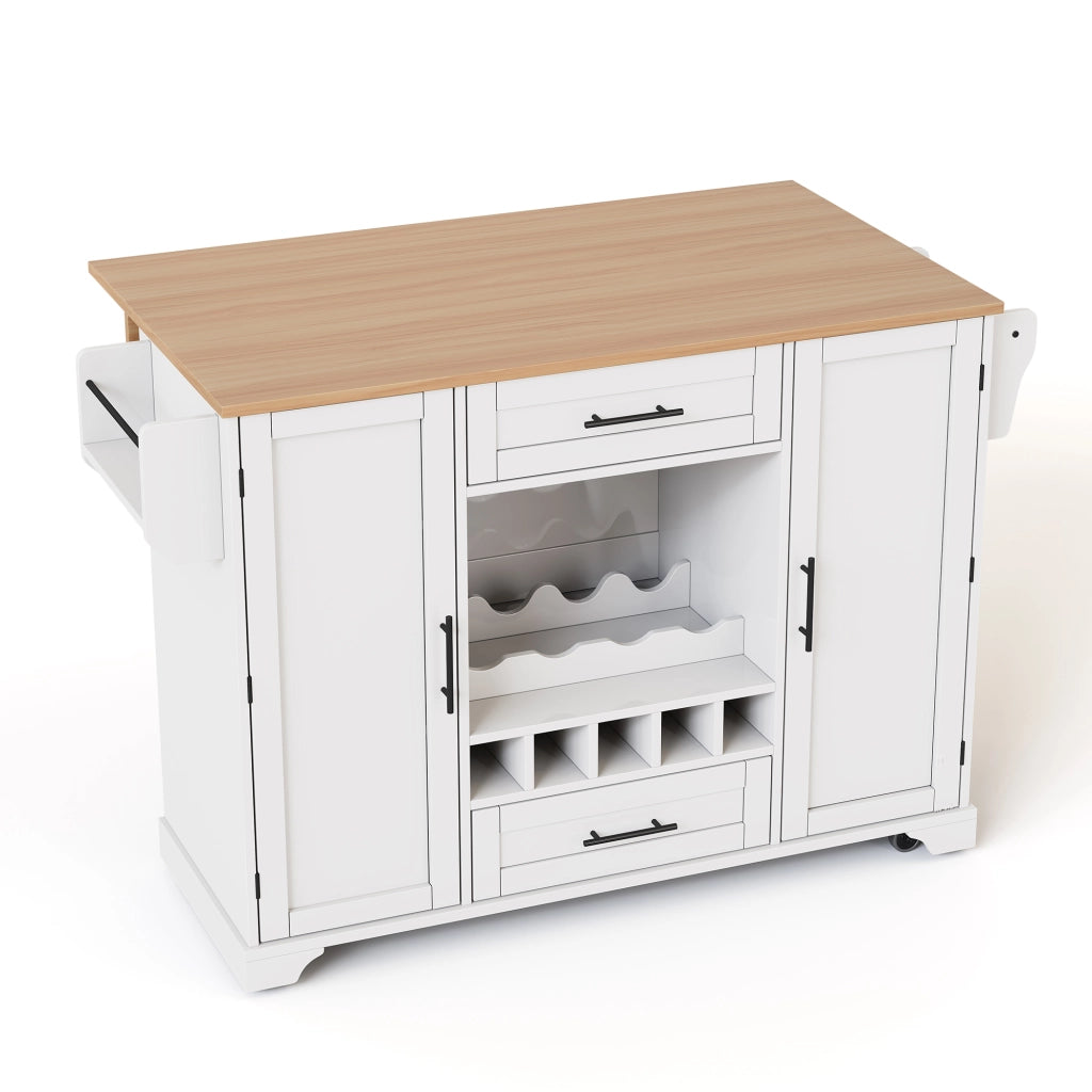 Carrello da cucina con piano ribaltabile, portabottiglie, portabicchieri, portaspezie e portasalviette, 138x45(70)x92 cm