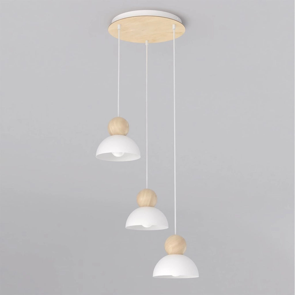 Lampada a sospensione KAKI in acciaio bianco opaco e legno