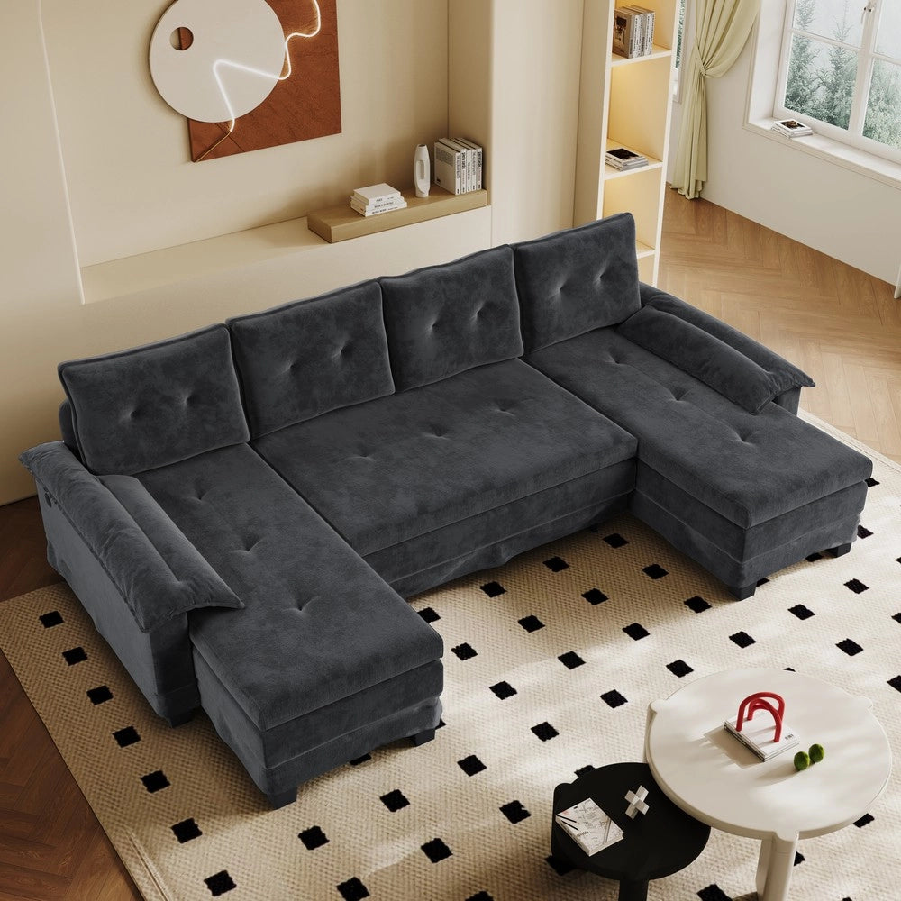 Divano Angolare a U con Letto Estraibile e USB ¨C Xylo ¨C Grigio, Modulare, 278 cm