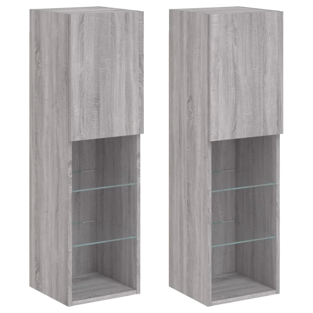Mobile TV multimediale scaffale TV credenza mobile TV per sala da pranzo soggiorno camera da letto con luci LED 2 pezzi Sonoma 30,5 x 30 x 102 cm grigio 02_0028881