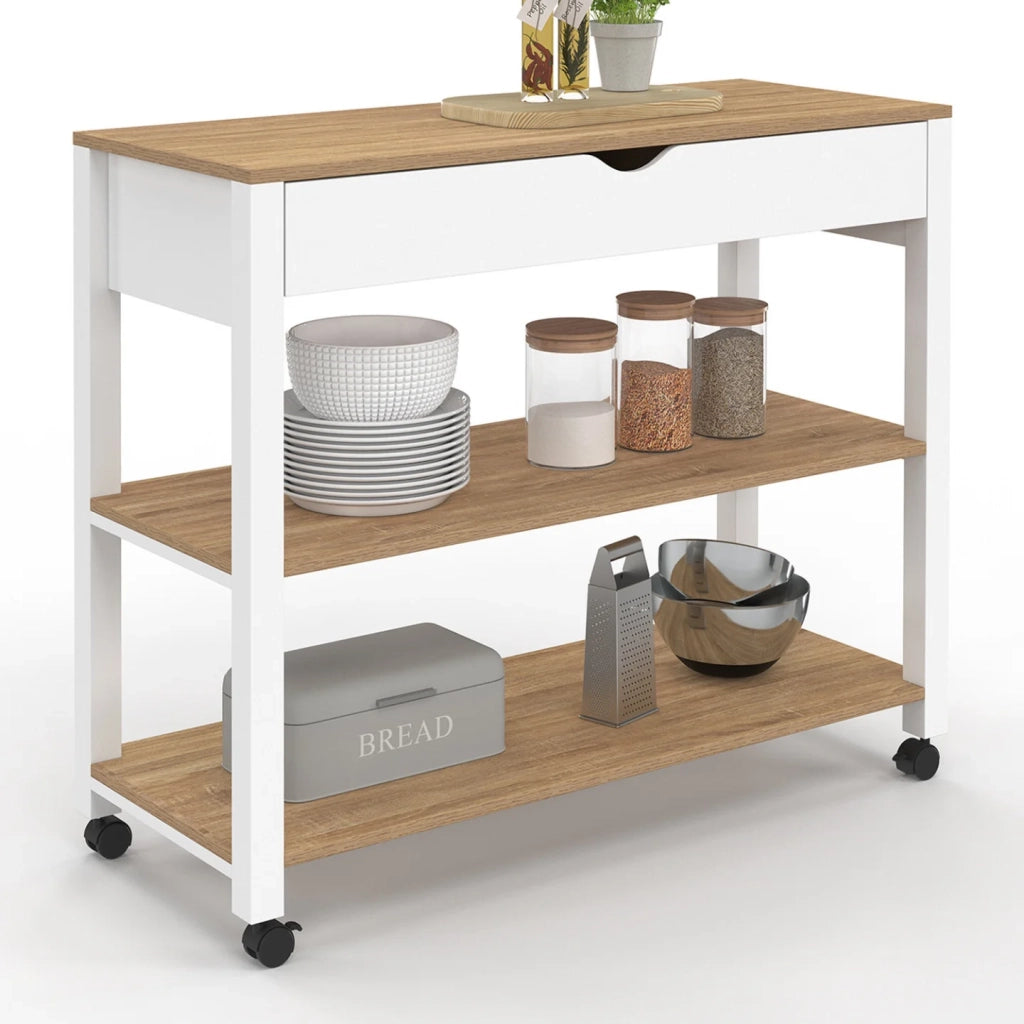 IDMarket - Credenza PENH XXL con cassetto e piano di lavoro in faggio bianco L.100 CM