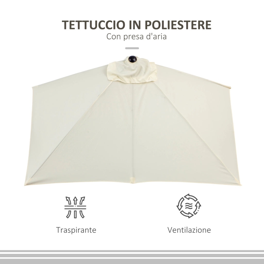 Ombrellone da Parete Mezzaluna Salvaspazio con Apertura a Manovella, Beige