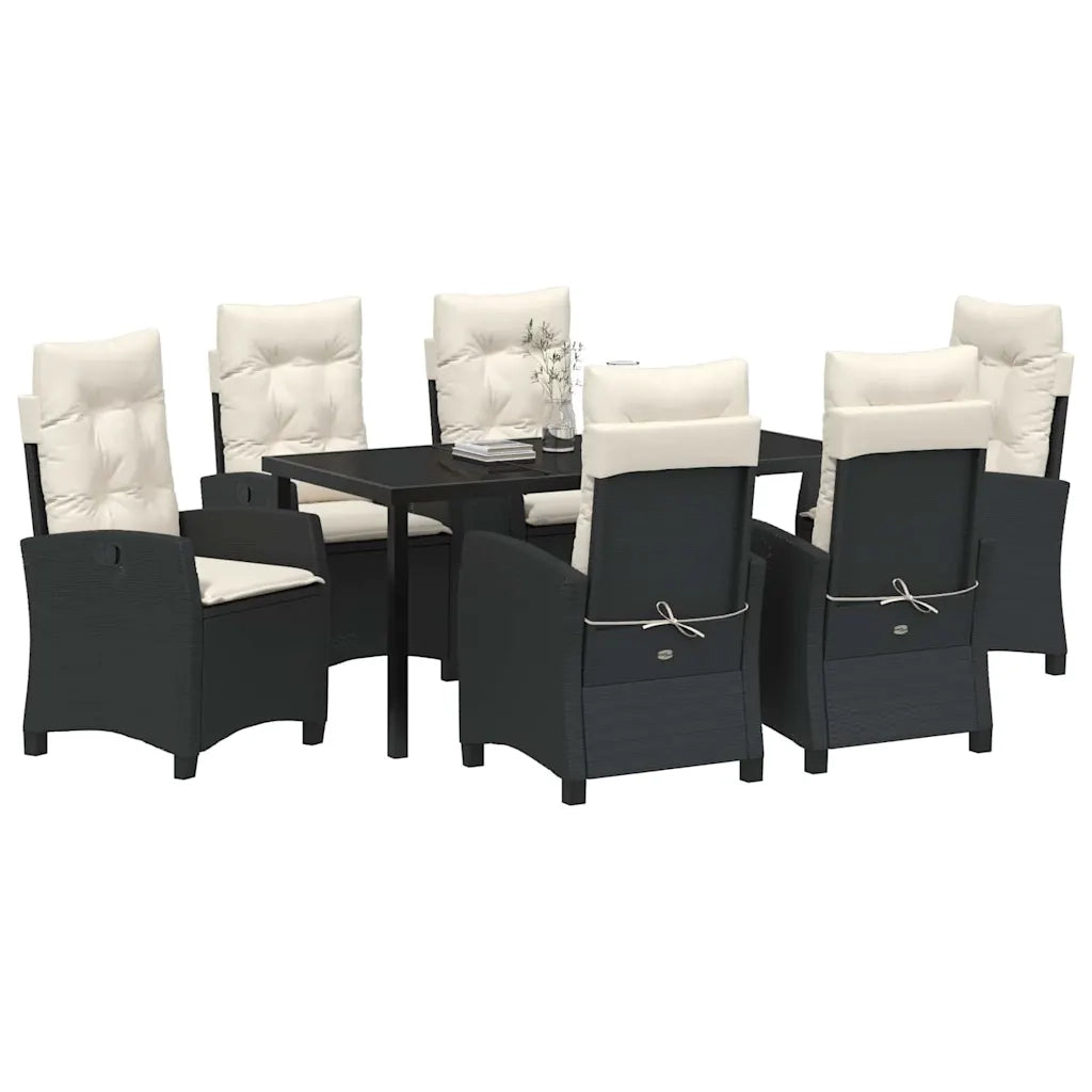 Set da Pranzo per Giardino con cuscino 7 pcs Nero polyrattan 3380369