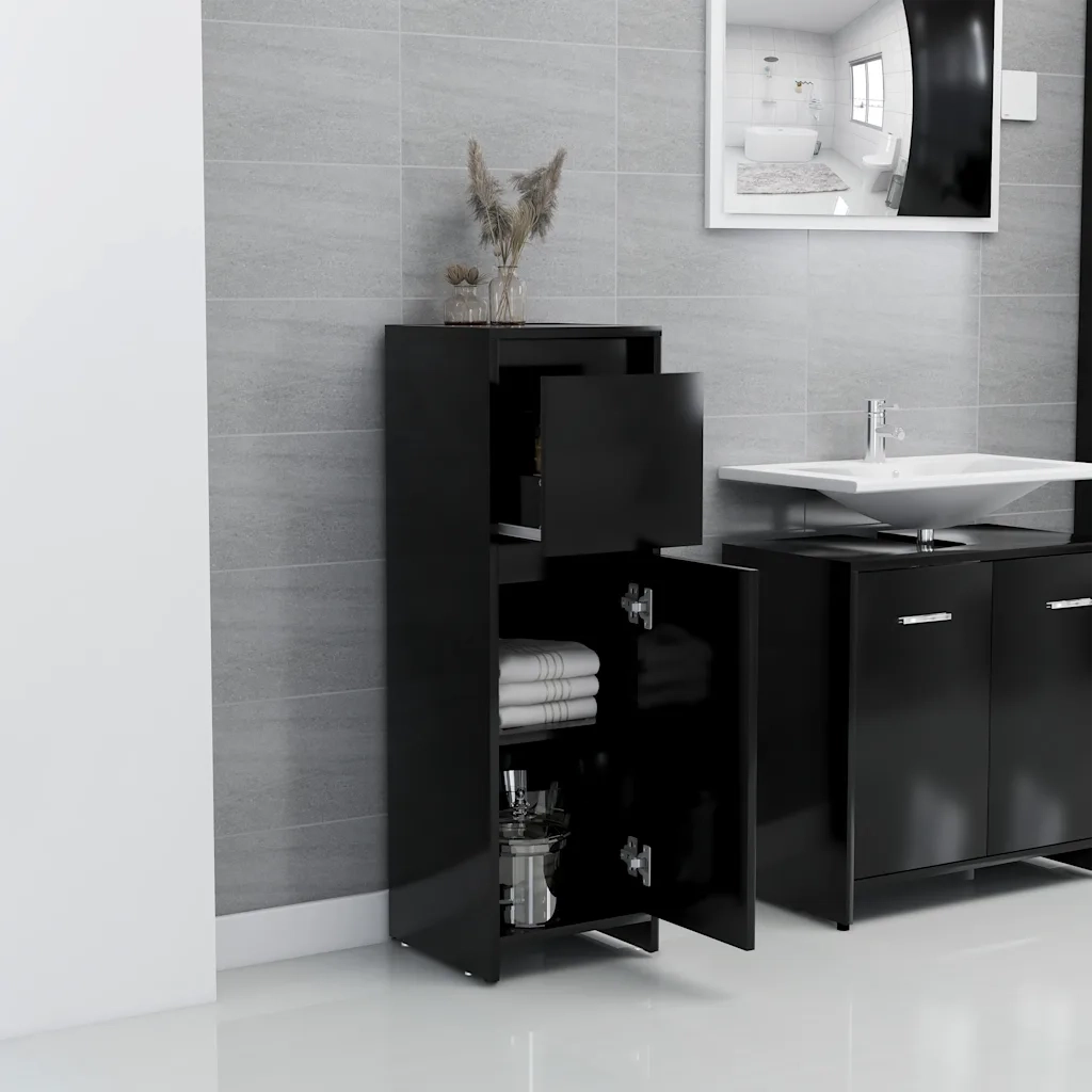 Armadio da Bagno Nero 30x30x95 cm in Truciolato cod mxl 31373