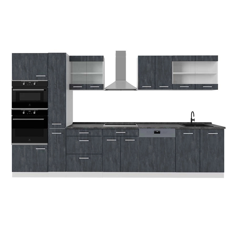 Vicco Mobile da cucina Nero cemento/bianco 350 cm PL Antracite