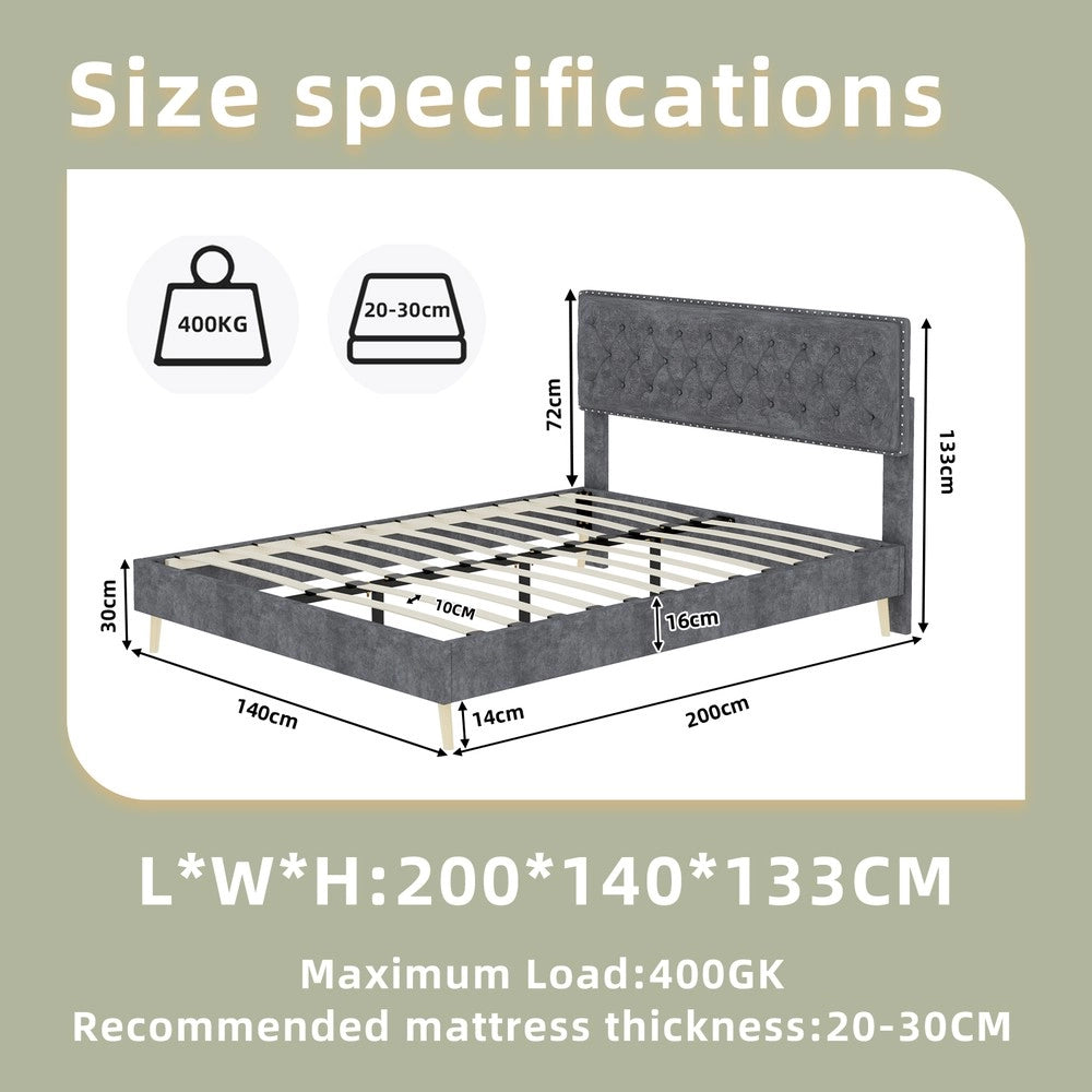 Letto Contenitore Imbottito ¨C MINIMAL ¨C Grigio 140x200 con Materasso