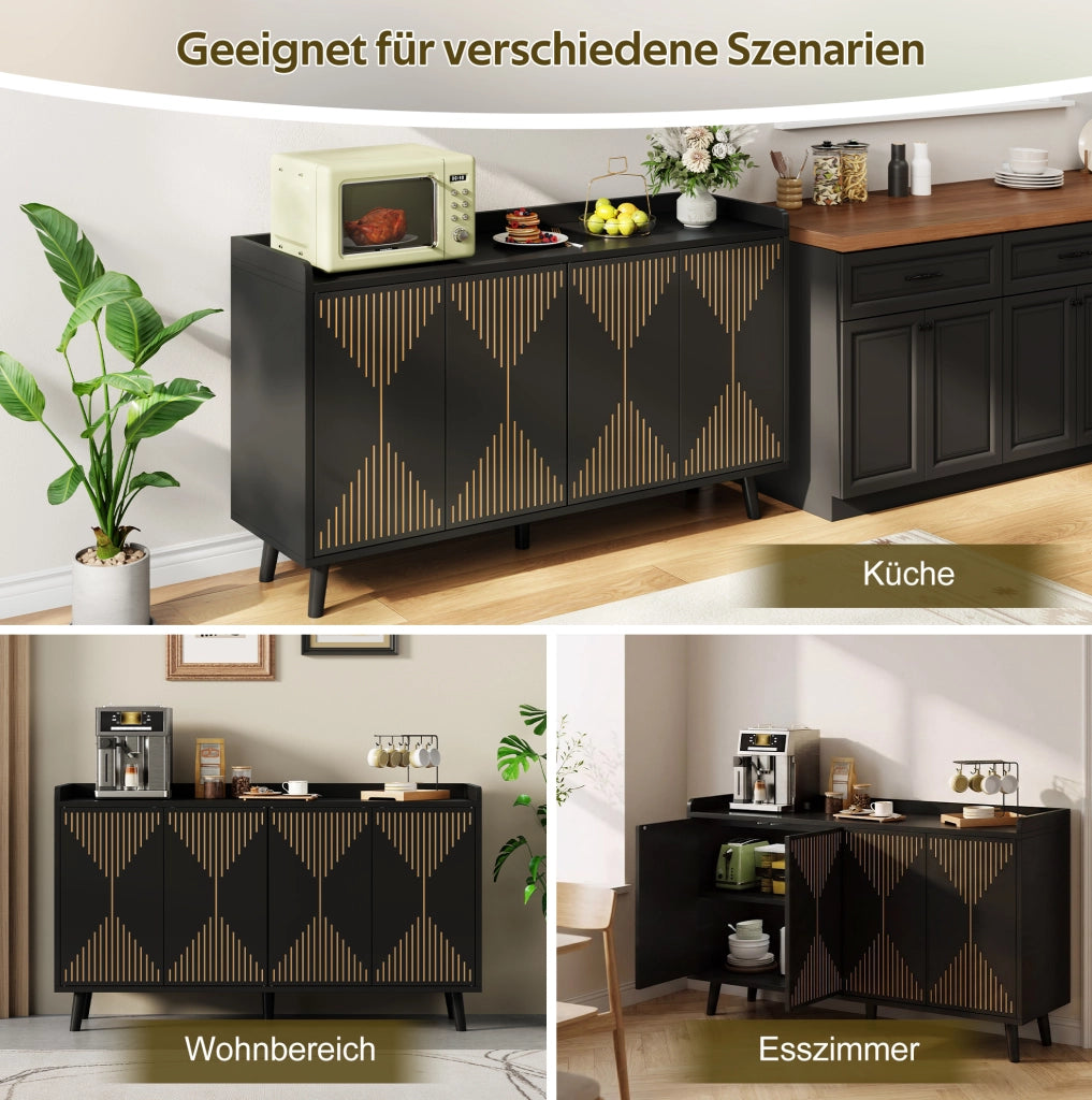 Credenza da cucina nera con 4 ante e ripiani regolabili