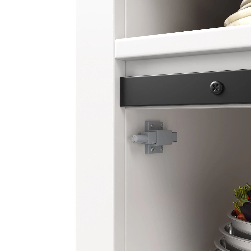 Credenza alta con ante scorrevoli e battenti; LED; per cucina; in MDF; 120×40×174.5 cm; bianco