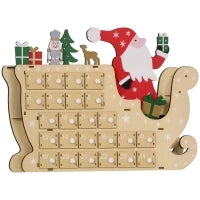 Calendario dell'Avvento in Legno con 24 Cassetti da Riempire, Riutilizzabile, 22,5x8x36 cm Legno Naturale