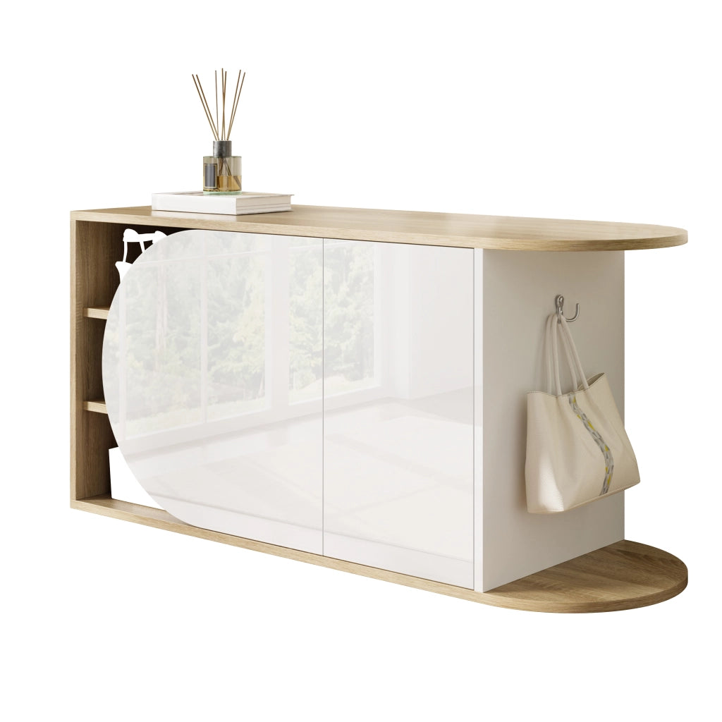 Scarpiera con 2 ante, apertura a pressione, per ingresso e corridoio, in truciolare, bianco naturale, 104 × 37 × 50 cm
