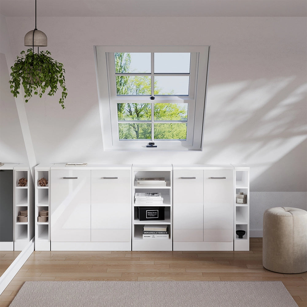 Set di mobili sottotetto Rion Bianco lucido/Bianco 210 cm Set di 5 carcasse armadio profondità 60 cm Vicco