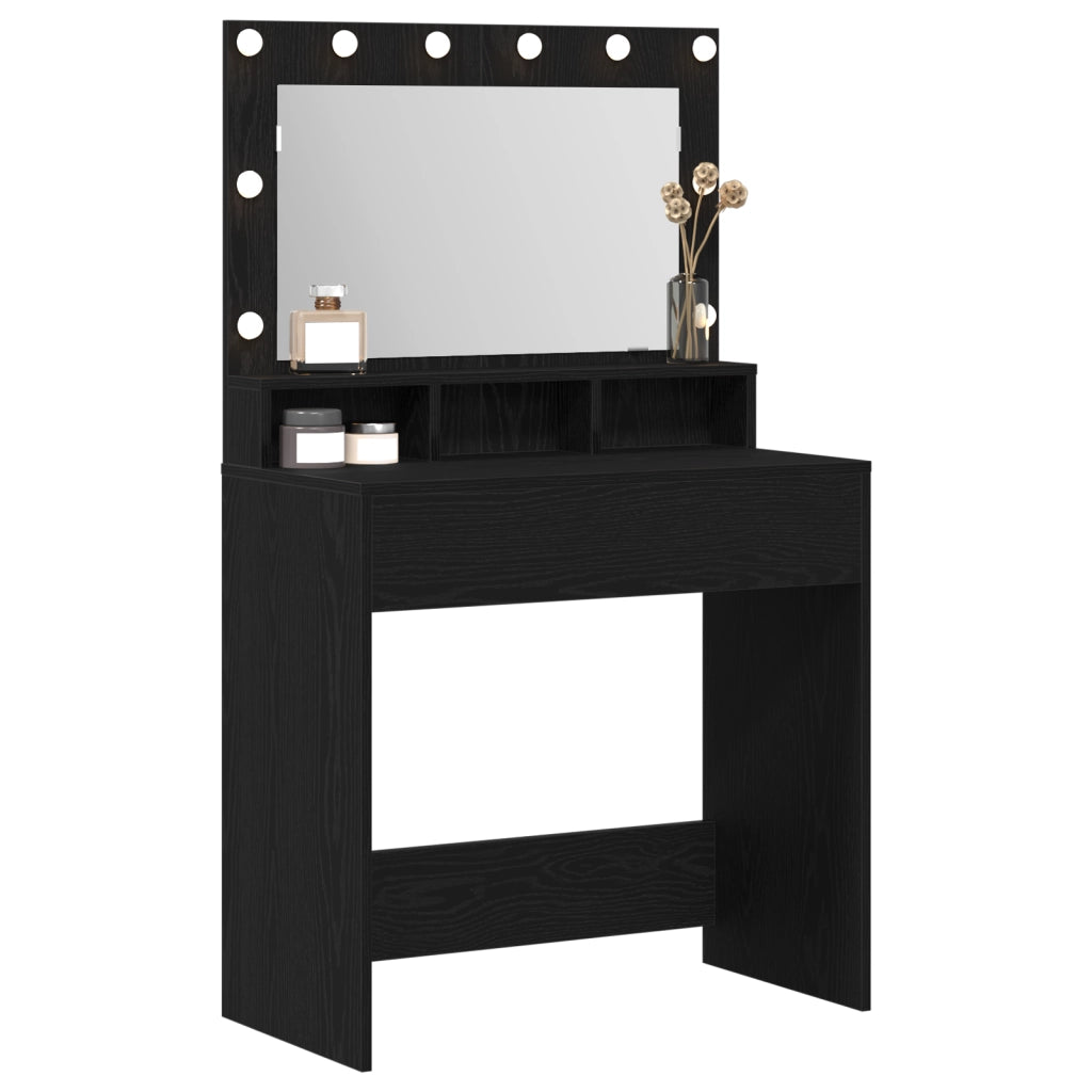 Tavolo da trucco con luci LED in Rovere Nero 79x41x135 cm