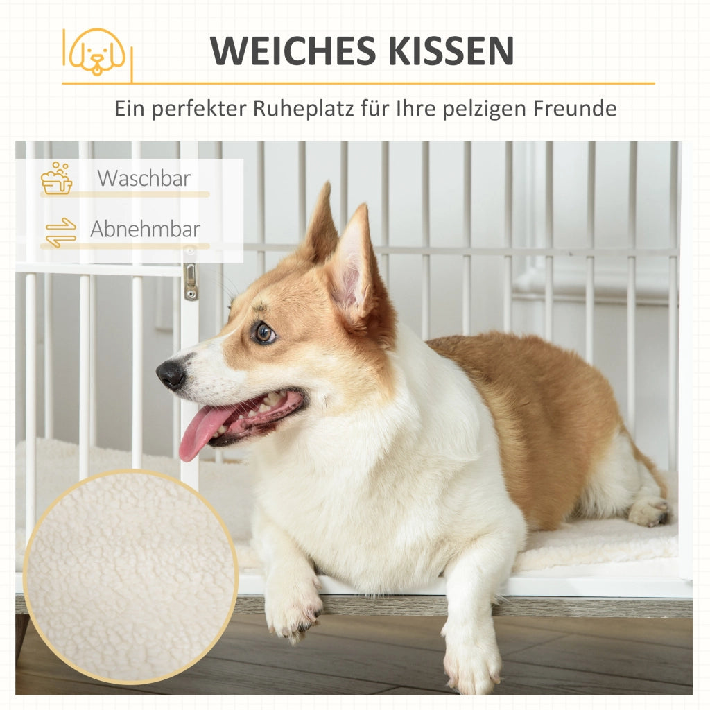 Cuccia per Cani Trasportabile ¨C zephmum ¨C Legno Acciaio Bianco Grigio 86x60x70