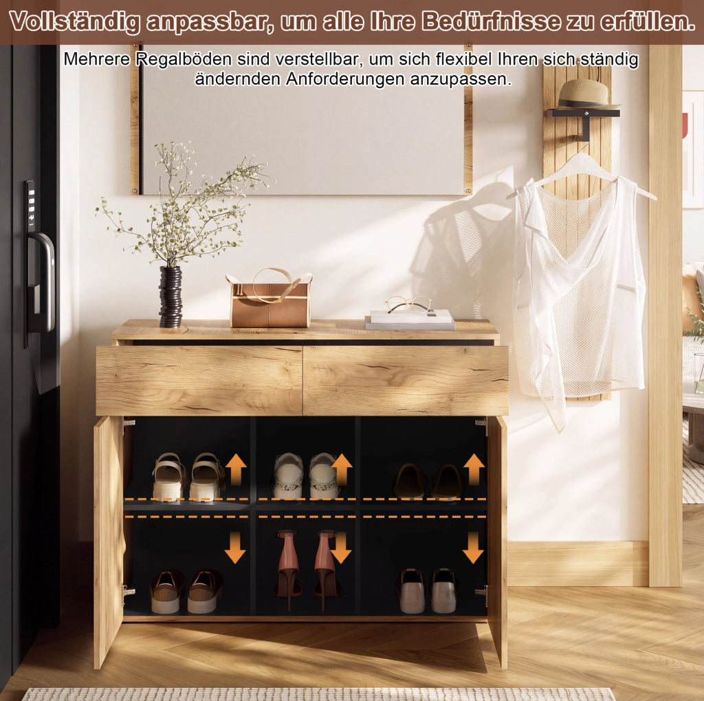 Set ingresso 3 pezzi con scarpiera; appendiabiti e specchio; 125x35x178 cm; MDF e truciolare
