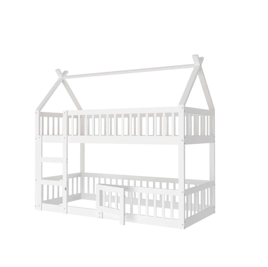 Letto a soppalco per bambini 90x200 cm con scala integrata e design multifunzionale bianco